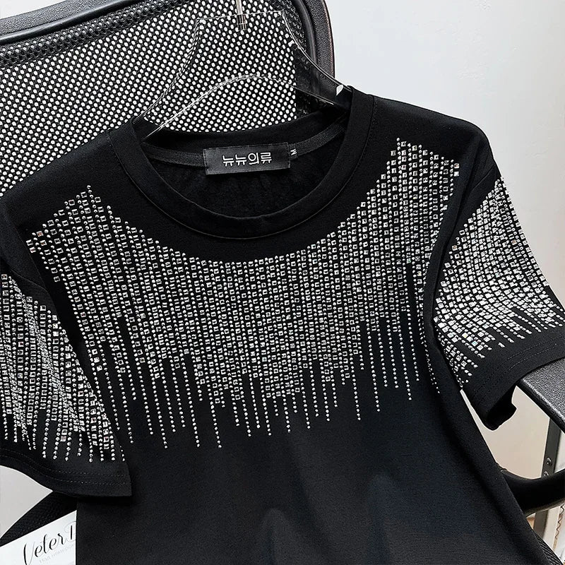 T Shirt Noir Strass Homme