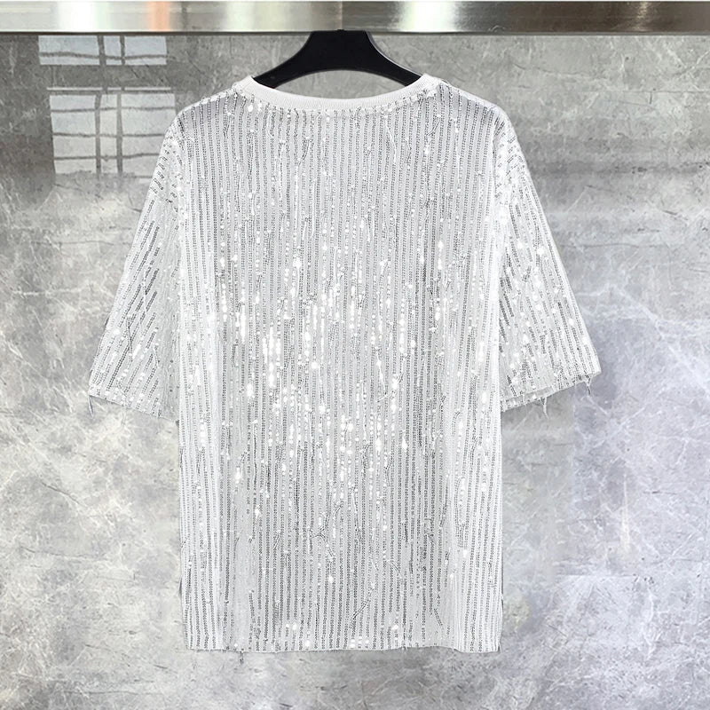 T Shirt Paillette Blanc Transparent Pour Homme