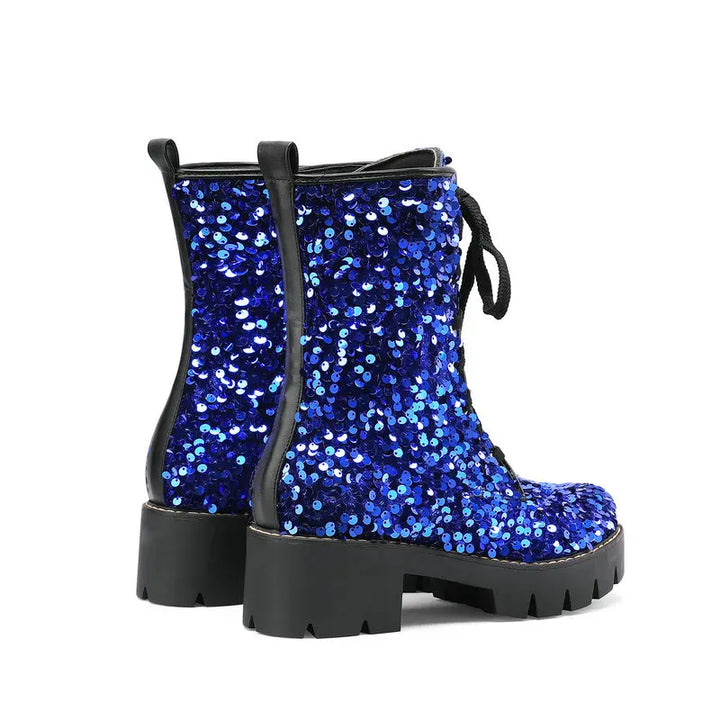 Bottines Paillettes Montantes Femme bleu