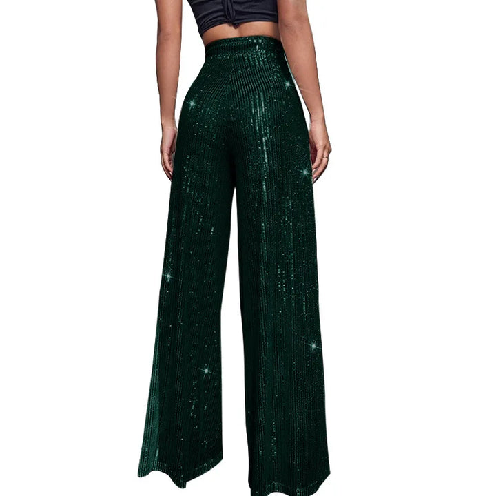 Pantalon Paillette Femme Coupe Large vert