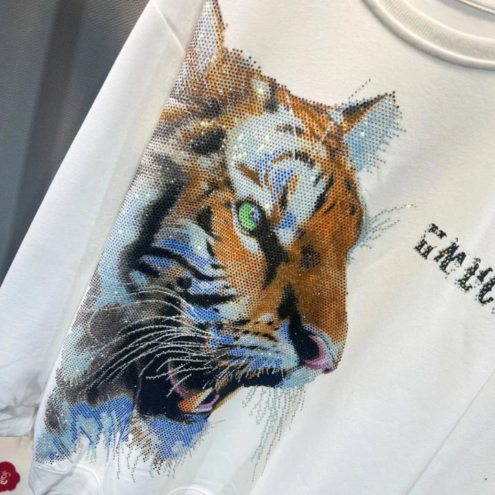 Pull Strass Tigre blanc