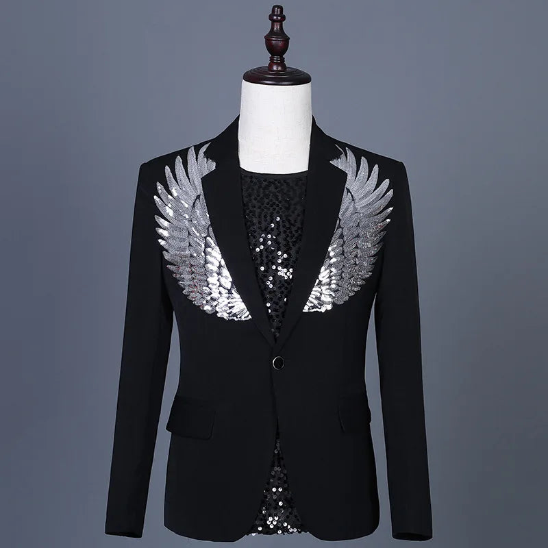 Veste Costume Noir  Ailes Pailletées Homme