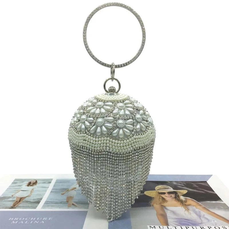 Sac Boule Strass Argenté fleurs