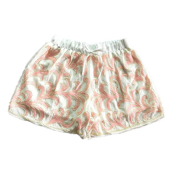 Short Blanc Rose Avec Paillette Femme