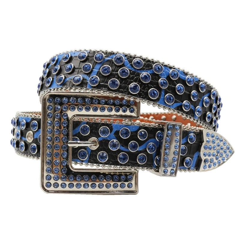 Ceinture Paillette Strass Homme Femme Strass bleu effet