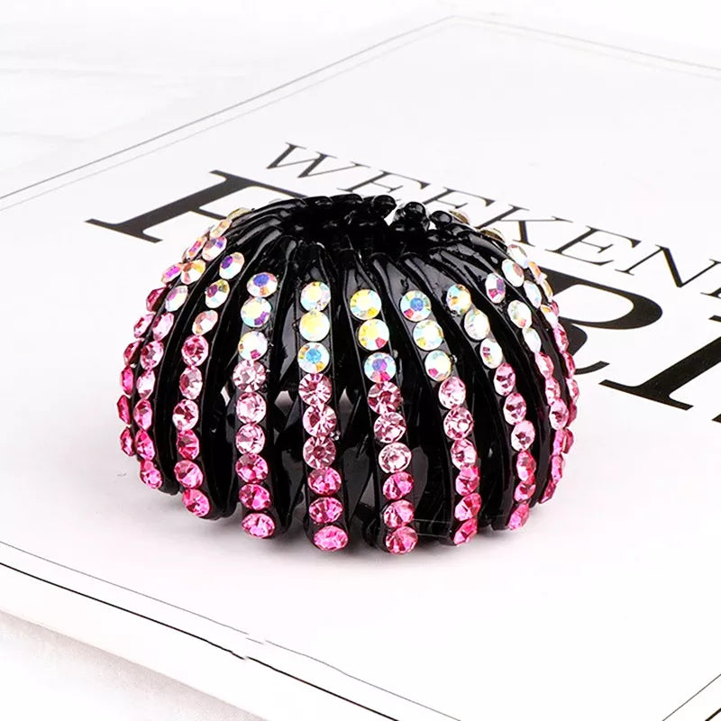 Pince Chignon Cheveux Strass Rose