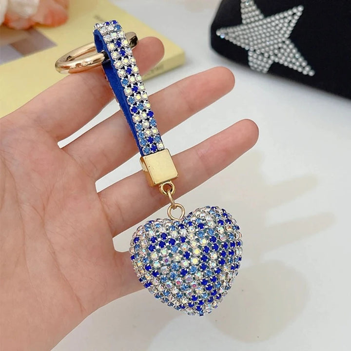 Porte Clé Cœur Strass Bleu