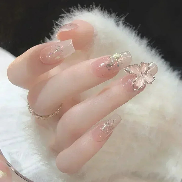 Faux Ongle Rose Paillette rosé papillon