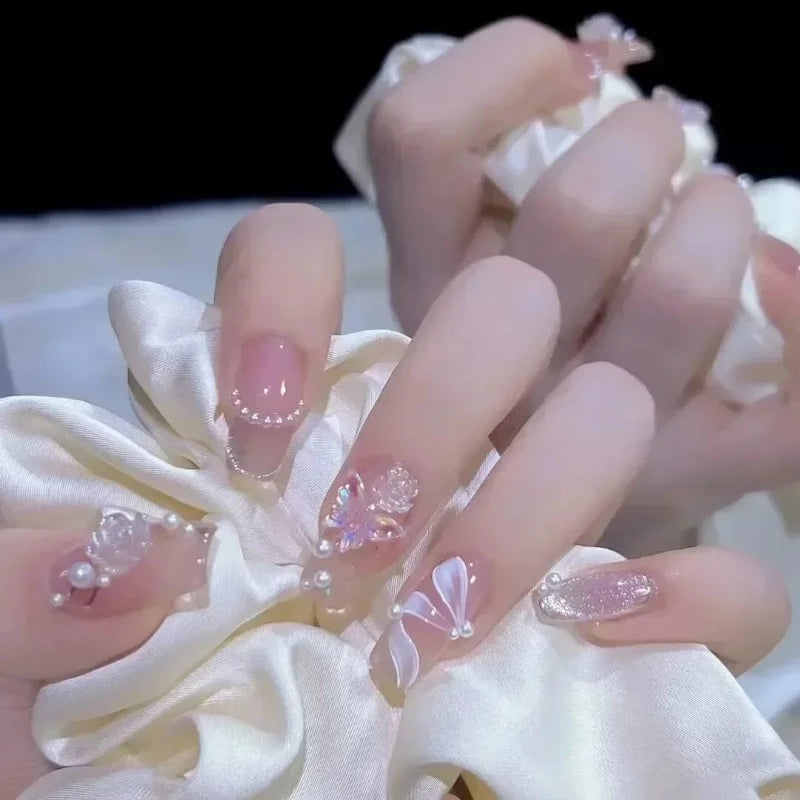 Faux Ongle Rose Paillette strass paillette blanc