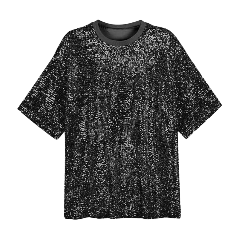 T Shirt Long Paillette Femme Noir