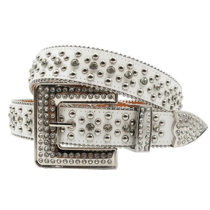 Ceinture Paillette Strass Homme Femme Blanc