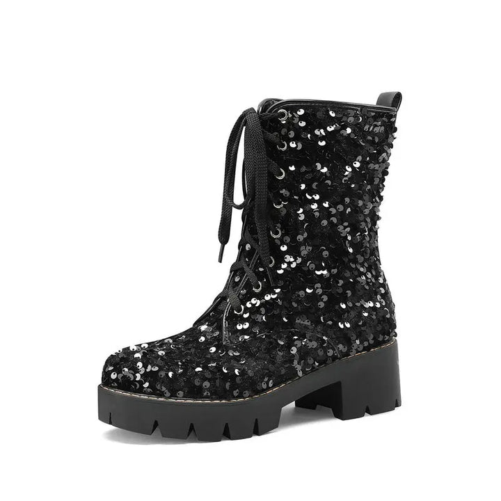 Bottines Paillettes Montantes Femme noir