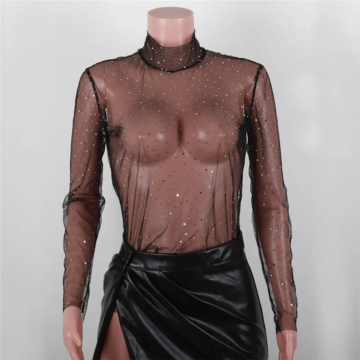 Blouse Transparent Strass noire