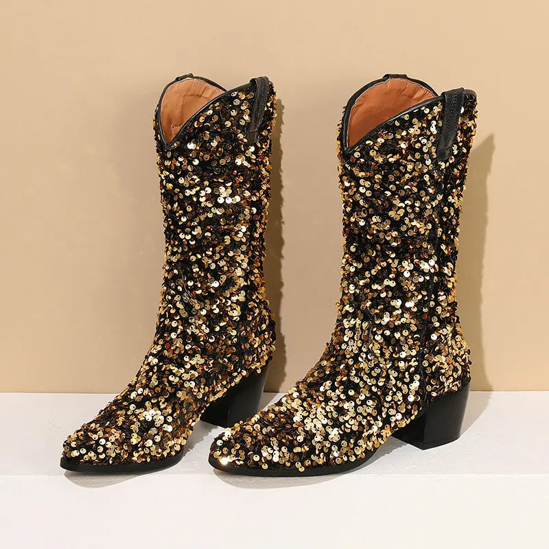 Bottes Cowboy Paillettes or