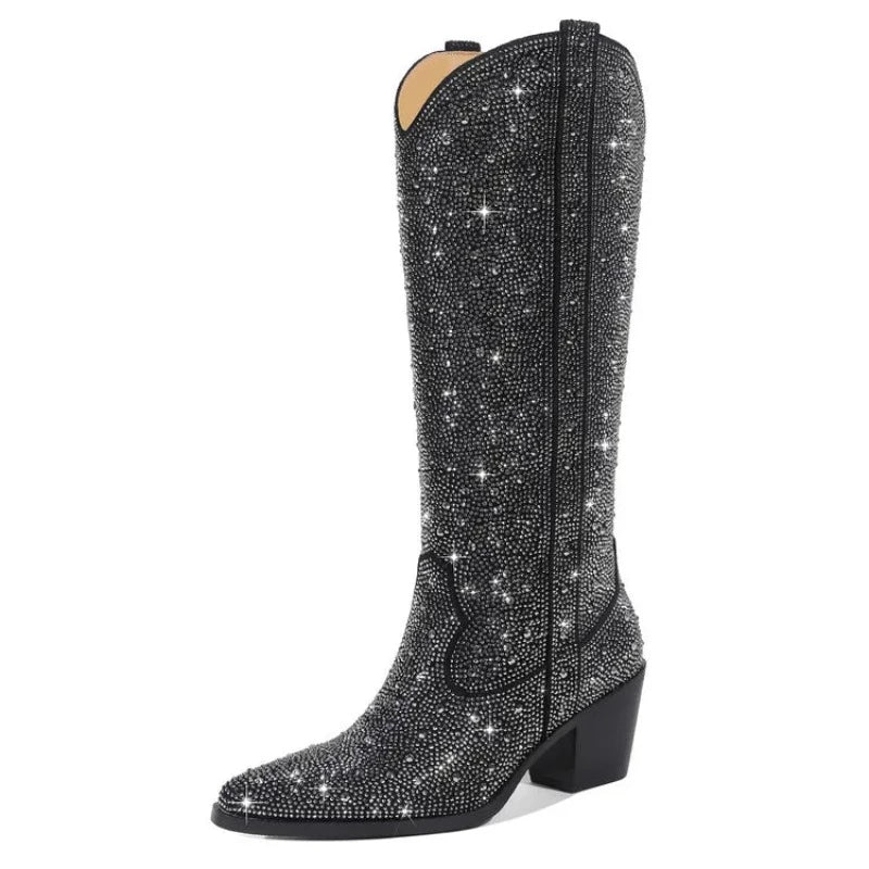 Botte CowBoy Strass Femme noir