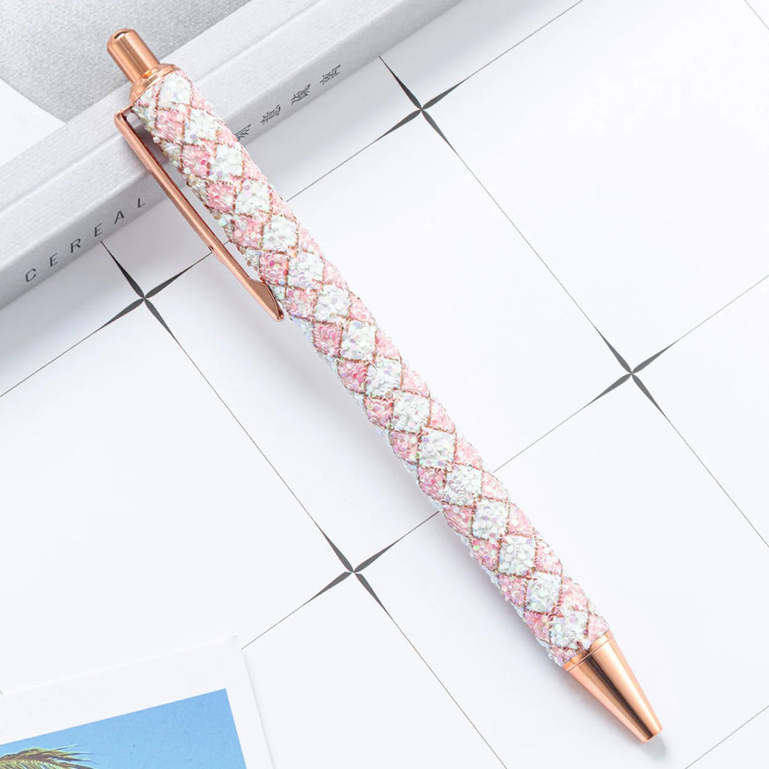 Stylo Bille Strass Quadrillé Rose