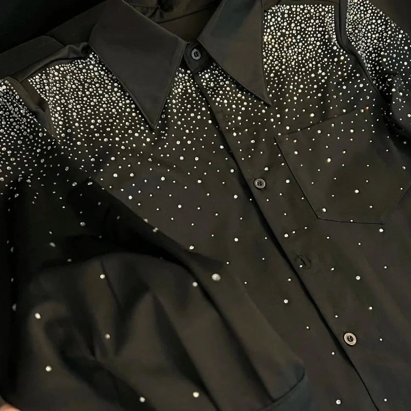 Chemise Noire Avec Strass Homme