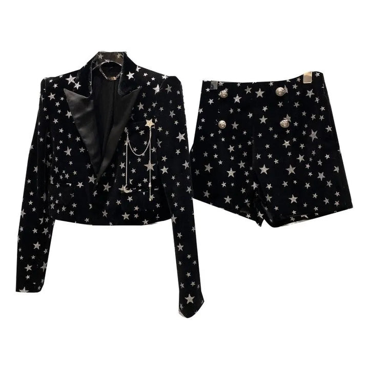 Ensemble Veste Short Noir Etoiles Paillettes Velours