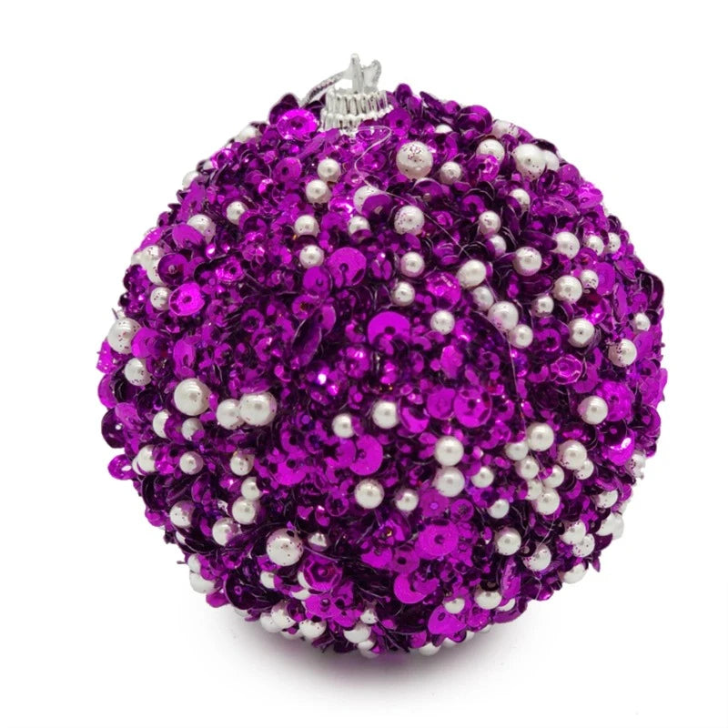 Boule de Noël Paillettes et Perles Violet