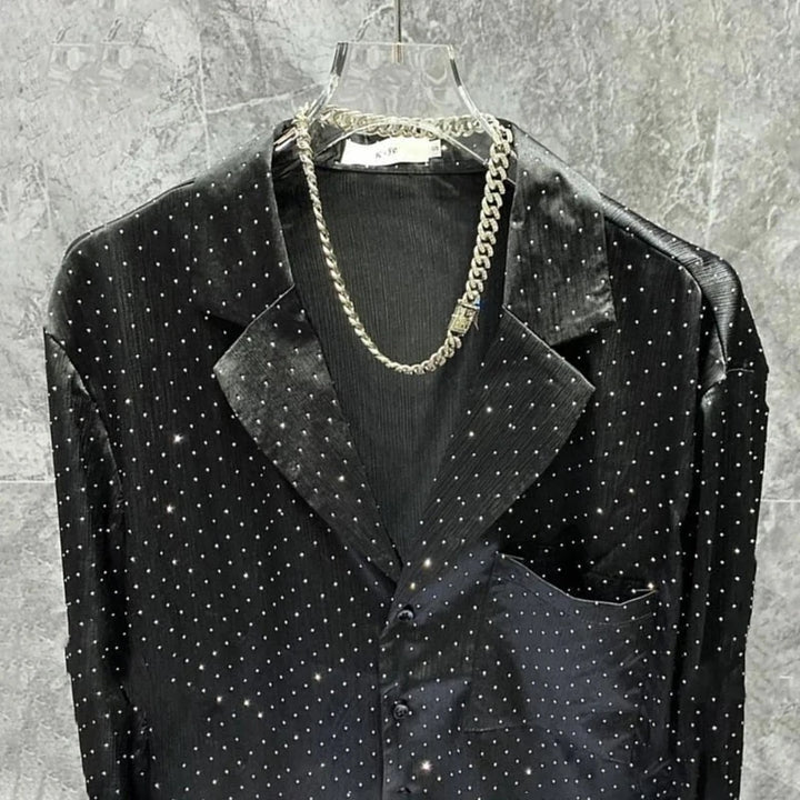 Chemise Noire Strass Homme Style Blazer