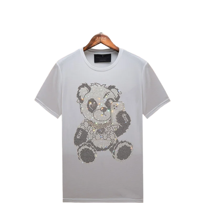 T Shirt Strass Panda Blanc