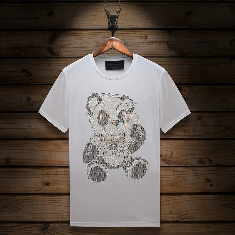 T Shirt Strass Panda Blanc