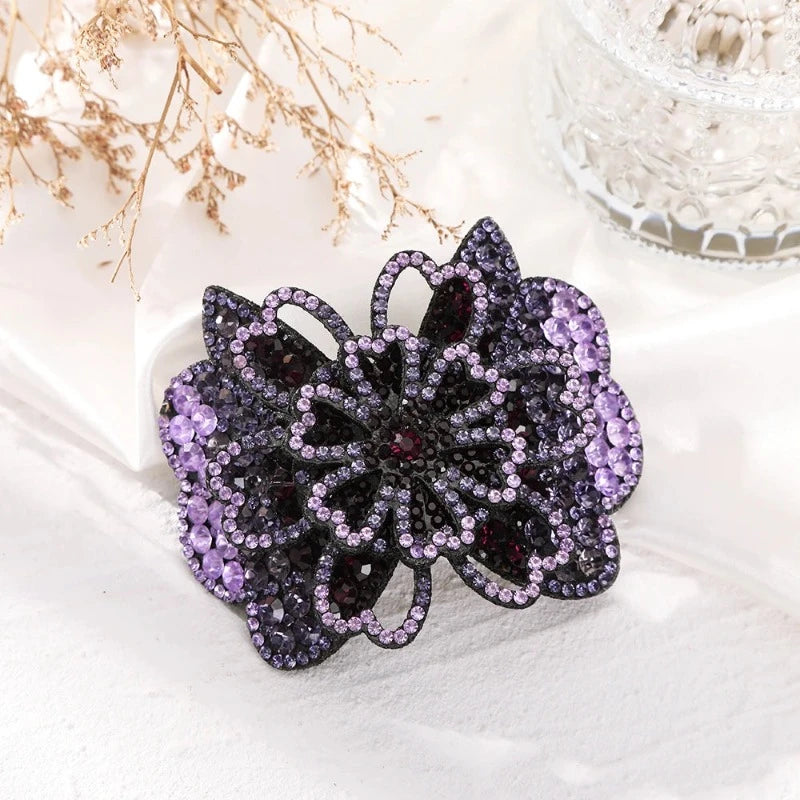 Pince Strass Fleurs Violet