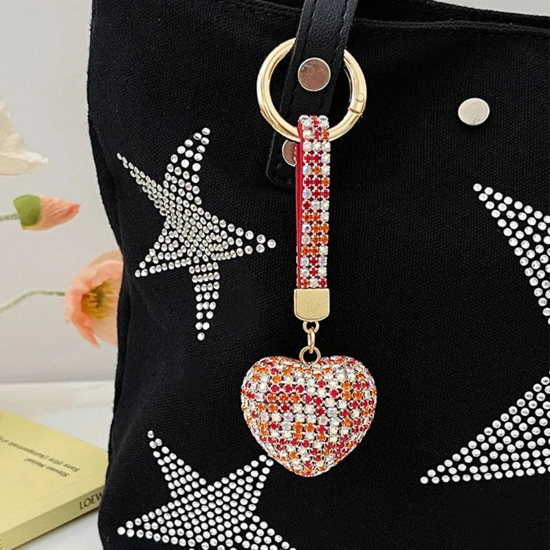 Porte Clé Cœur Strass Rouge