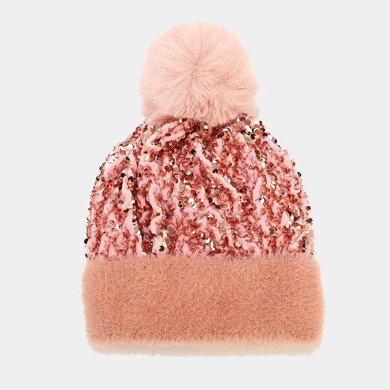 Bonnet Paillette Femme Rose Rouge