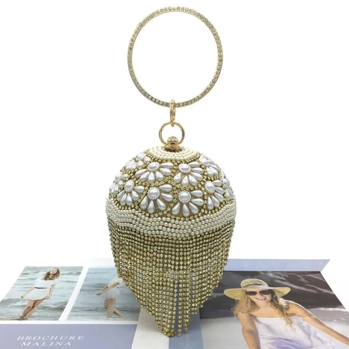 Sac Boule Strass Doré fleurs