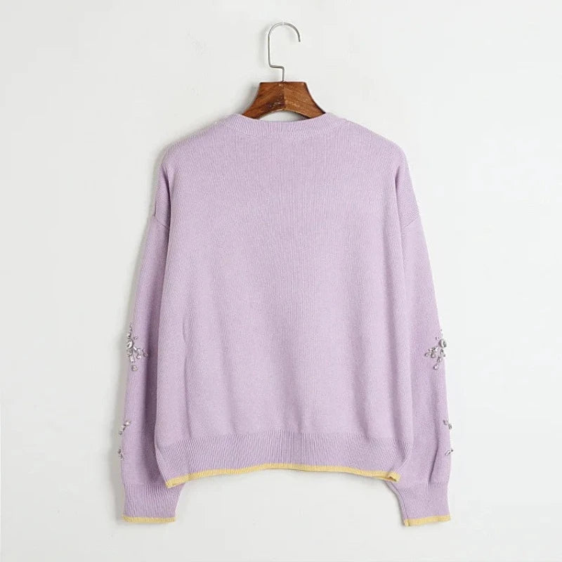 Pull Avec Strass Col Rond Femme Rose dos