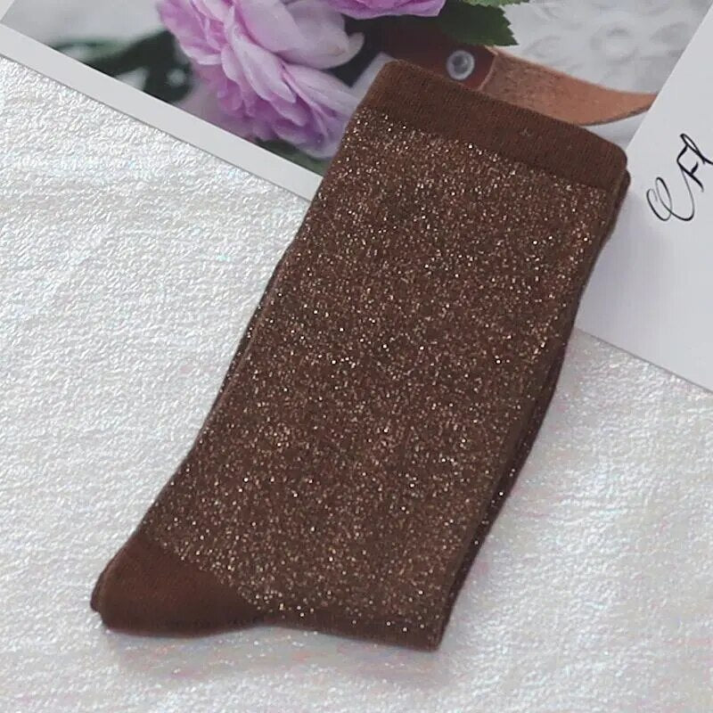 Chaussettes à Paillettes Marron