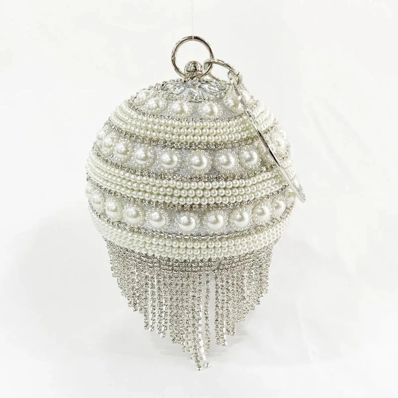 Sac Boule Strass Argenté perle