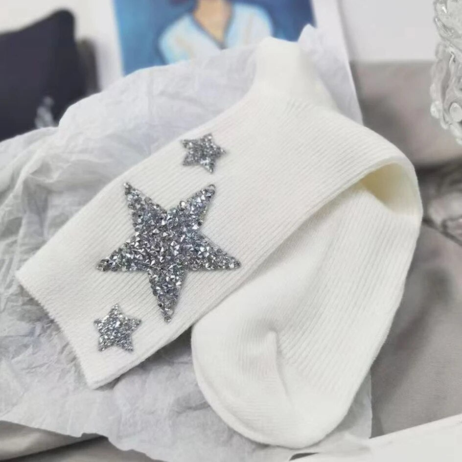 Chaussettes Blanc Paillettes Etoile