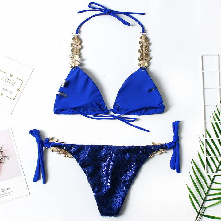 Bikini Bleu  Pailleté Strass