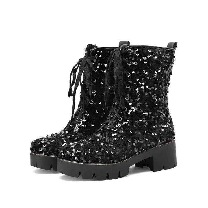 Bottines Paillettes Montantes Femme noir