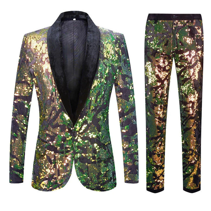 Ensemble Costume Paillette Vert Homme