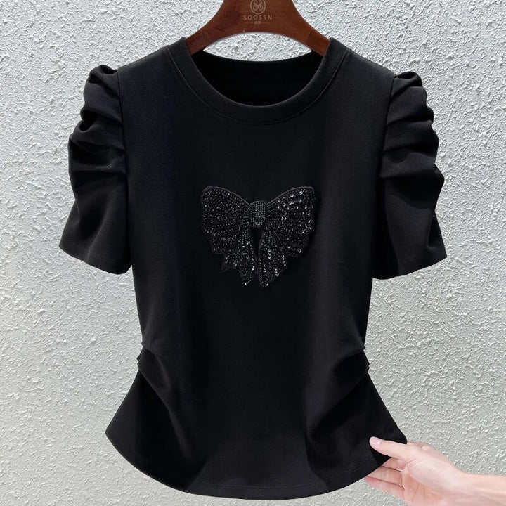 Haut Paillette Femme Noeud Papillon noir