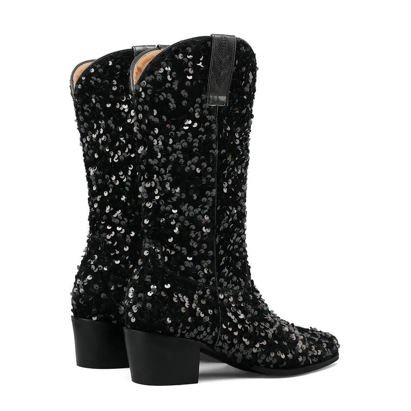 Bottes Cowboy Paillettes noires