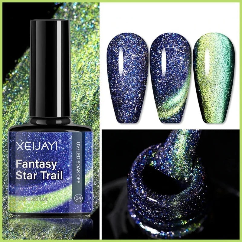 Gel Ongles Pailleté Galaxy bleu jaune