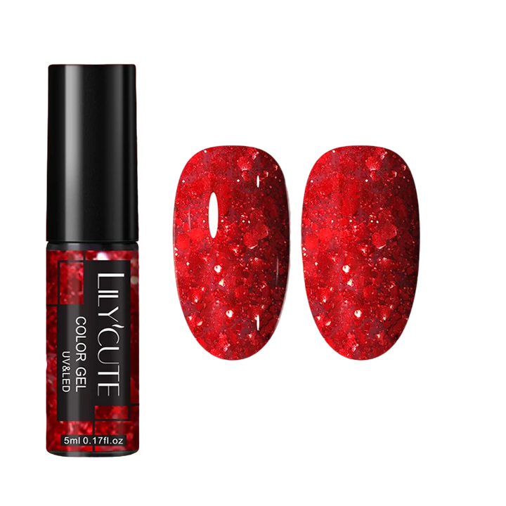 Gel Pailleté Ongles rouge pailettes