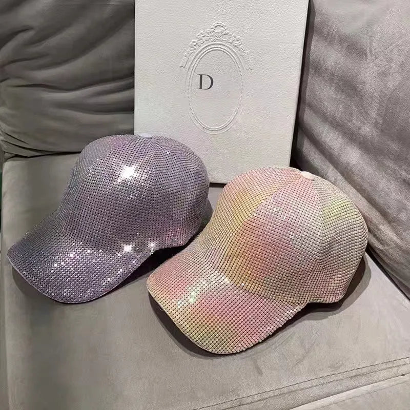 Casquette Femme Strass Brillant - Visière Large, Réglable - En Polyester, Taille Unique - Parfaite Pour L'été
