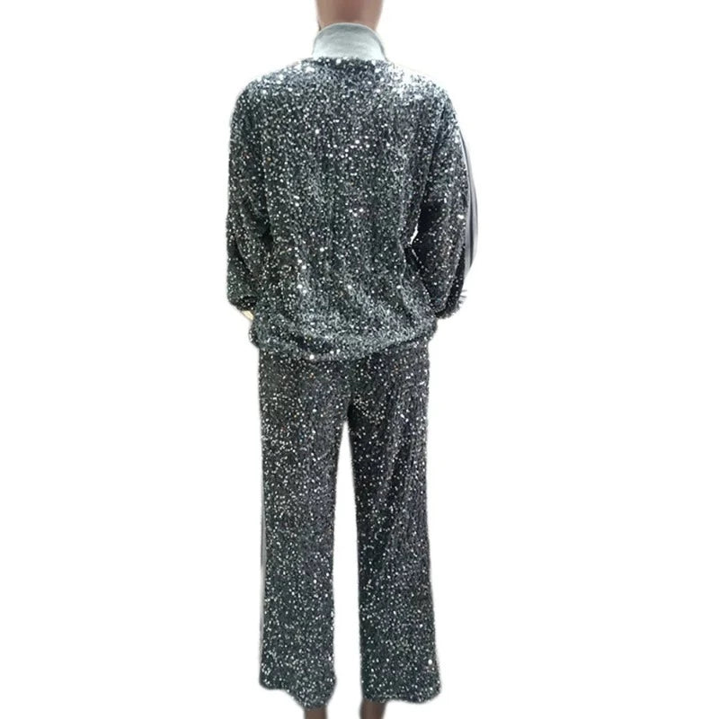Tenue Décontractée Ensemble Sweat à Paillettes Femme 2 Pièces - Survêtement Décontracté Zip Et Pantalon Jogging Sweat Paillettes Tenue Décontractée Ensemble Sweat à Paillettes Femme 2 Pièces - Survêtement Décontracté Zip Et Pantalon Jogging Sweat Paillettes