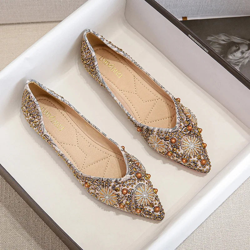 Mocassin Coloré Strass Femme beige