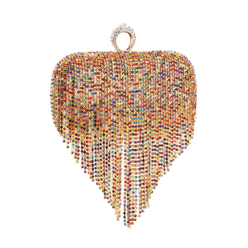 Petit Sac à Main Strass Avec Franges Multi couleurs doré