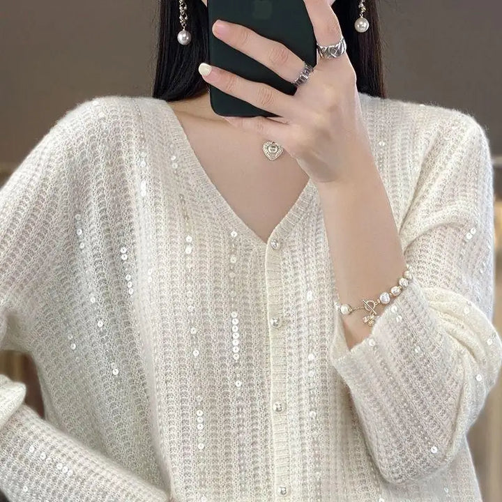 Cardigan Blanc Paillette Léger Femme