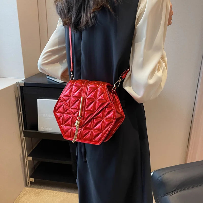 Sac Doré Hexagone PU Cuir rouge