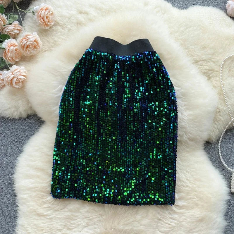 Jupe Vert Sequin Elastique