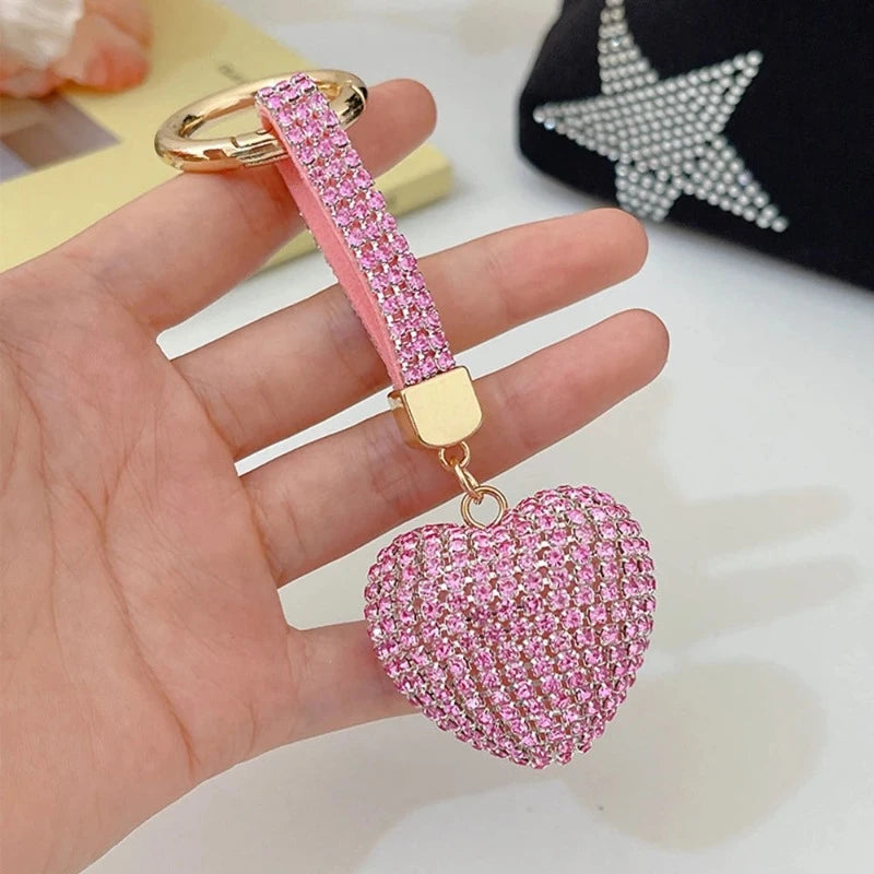 Porte Clé Cœur Strass Rose