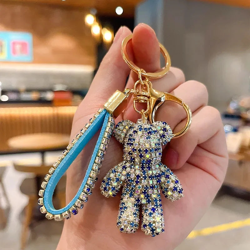 Porte Clef Strass Ourson Bleu